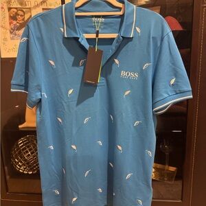 Hugo Boss Blue Polo Shirt with White Accents